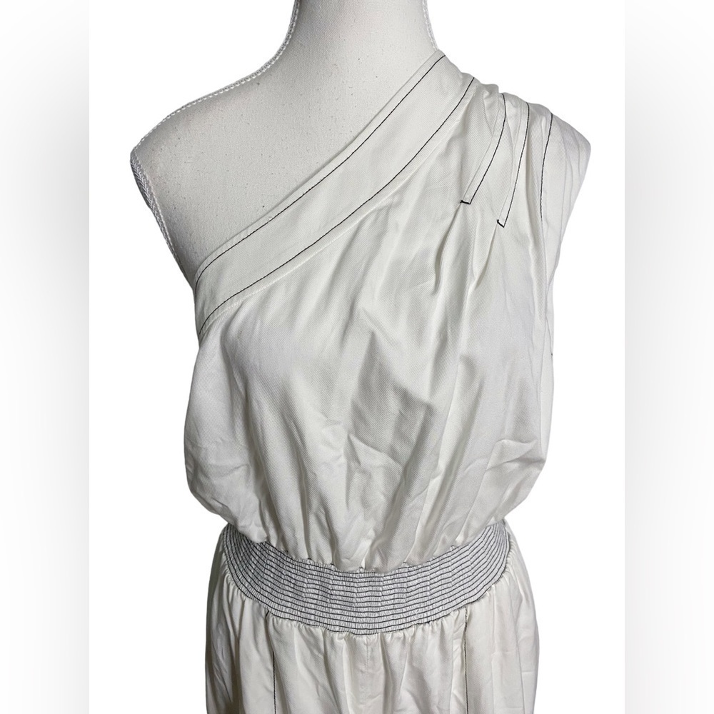 Tracy Reese White One Shoulder Sleeveless Jumpsuit with Smocked Waist NWT - Picture 3 of 16